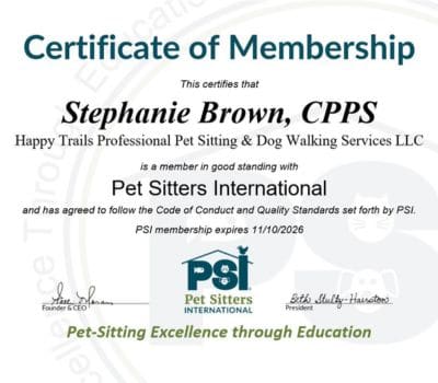 Certificate of Membership Pet Sitter International Stephanie Brown 2026